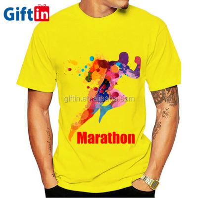 China Anti-shrink men's stock wear sublimation printed custom fit t-shirt quick dry marathon running t-shirt for sale