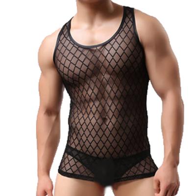 China Men's Mesh Sleeveless Tank Top QUICK DRY Mesh Sheer Undershirt Semi See Through Slim Workout Muscle Fit Tee for sale