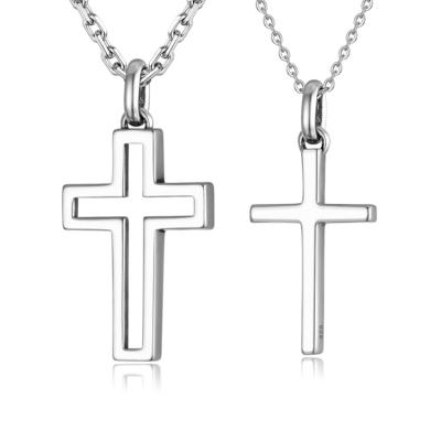 China Minimalist Chic Vintage 925 Sterling Silver Link Chain Cross Necklace Pendant Silver Plated Cross Clavicle Chain for sale