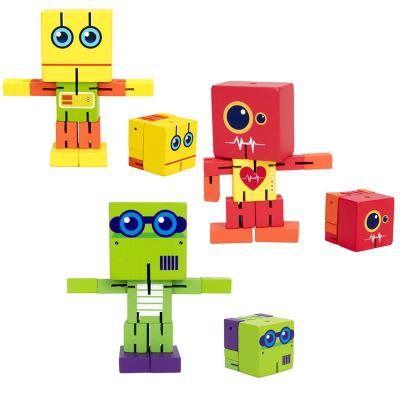 China Creative DIY TOY Wooden Deformation Robot Children's Education Puzzle Cube Toy for sale