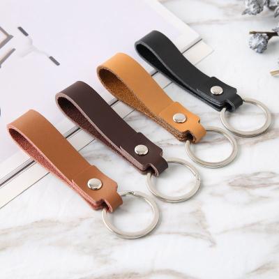 China Retro Cowhide Leather Rope Stain Leather Car Key Chain Male And Female Couples Personality Creative Key Chain for sale