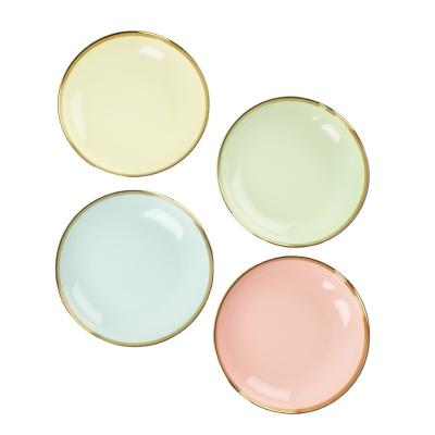 China Chaozhou Factory Sustainable Ceramic Wholesale Classic And High Quality Color Plates Gold Rim For Restaurant With Competitive Price for sale