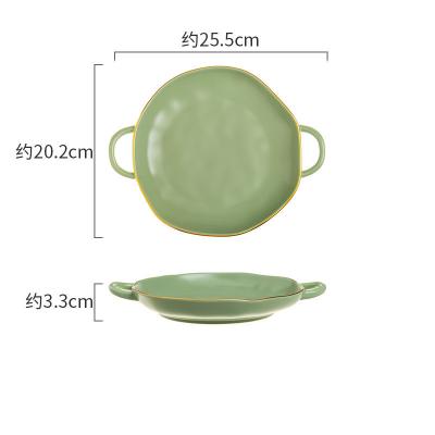 China New Two-ear Tray Irregular Creative Ceramic Pasta viable ceramic factory household ceramic baking plate commercial flat dish for sale