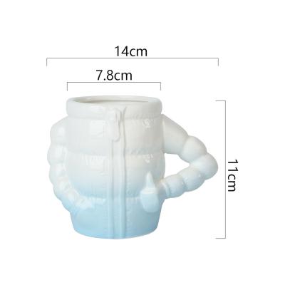 China Customized Viable Ceramic Water Coffee Mug Down Jacket Design Drinking Mug For Gift Shop Cute 3D Ceramic Mug for sale