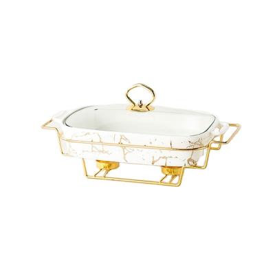 China 8.25 inch viable small size creative nordic rectangular binaural ceramic casserole dish for restaurant with pot holder and candle for sale