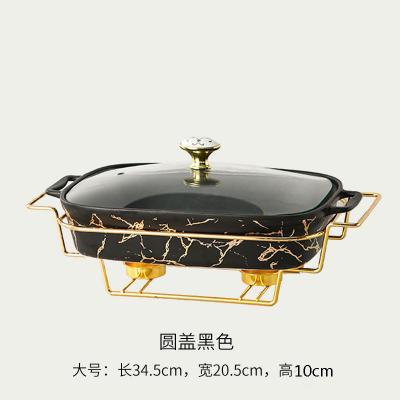 China 13.5 inch Creative Large Size Nordic Creative Rectangular Binaural Ceramic Casserole for Restaurant with Pot Holder and Candle for sale