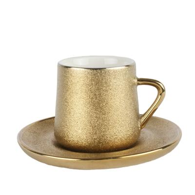 China Viable Turkish Style Coffee Set Luxury Gold Ceramic Espresso Cup And Saucer for sale