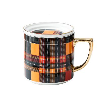 China Sustainable LOW MOQ Good Prices Ceramic Mug With Hot Color Decal And Gold Handle For England Students Dorm Room for sale