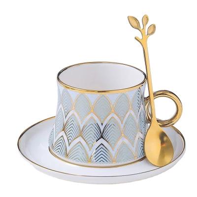 China LOW MOQ Viable Ceramic Factory Direct Export Porcelain Cup And Saucer With Stainless Spoon For New Year Drinkware Gift for sale