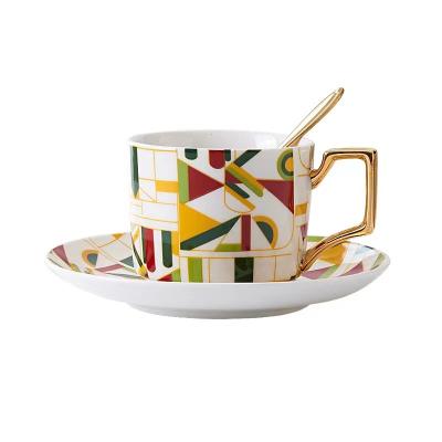 China Factory direct sale minimalist British style multicolor fresh ceramic coffee cup and saucer set for sale