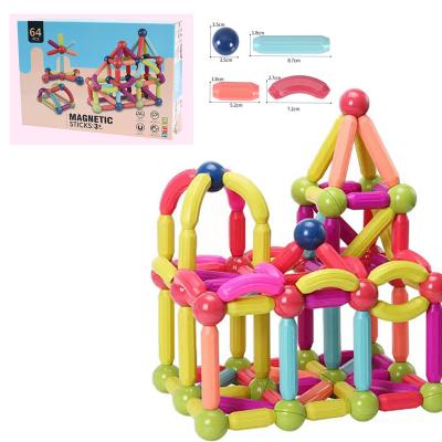 China Building Toy 64PCS Smart Magnetic Ball Rod Toys Educational Magnetic Toys For Kids 3D Assembly Building Block Magnetic Balls And Stick for sale