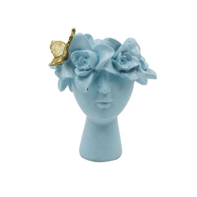 China Modern Custom Flower Garden Ornament Lady Head Pot Girl Resin Head Planters Desktop Planter for sale