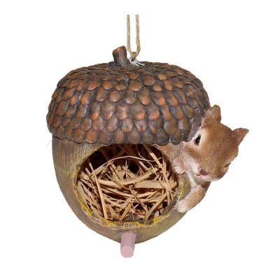 China Pretty Creative Design Breathable Resin Acorn Shape Bird House Outside Bird House With Stand for sale