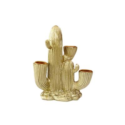 China New shape eco-friendly luxury cactus resin tea candle holder pillar candle holder for sale