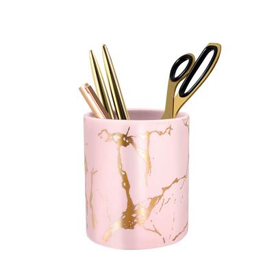 China 100% Eco-friendly Desks Pen Holder Ceramic Pen Holder Desk Organizer Pink Makeup Brush Holder New Arrival for sale