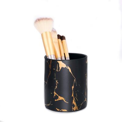 China 100% Eco-friendly Black Makeup Organizer Desktop Pen Holder Ceramic Custom Pen Holder Brush Holders for sale