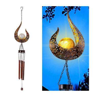 China Durable Metal Hanging Solar Moon Wind Chimes Light With High Quality Glass Ball Wind Chimes for sale