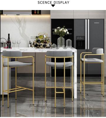 China Modern Modern Restaurant Style Luxury Velvet Upholstered Brass Stainless Steel Barstool for sale