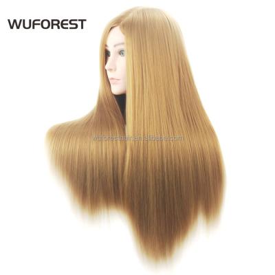 China With Wig WUFOREST Female Head Hairstyle Brown Blonde Mannequin With Synthetic Hair Makeup Cut Plastic Braiding Training Doll Head for sale