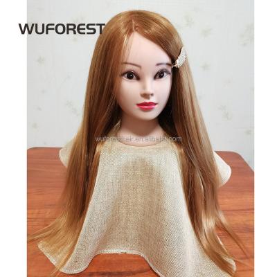 China With Brown Blonde Synthetic Hair Practice Wig Hairdresser Mannequin WUFOREST Makeup Cut Plastic Braiding Training Doll Head for sale