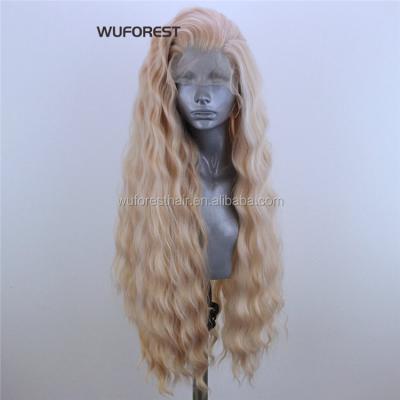 China WUFOREST Long Loose Deep Wave Lace Front Wigs 24 Inch Synthetic Blonde Hair Color Brown Heat Resistant Fiber Wig For Women for sale