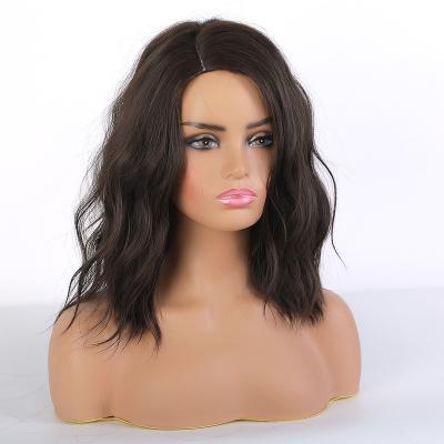 China New Bob Wig Light Blonde Dark Brown WUFOREST Hair Straight Short Wavy Synthetic Hair High Temperature Resistance Curl Wigs Machine Made for sale