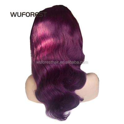 China Body Wave WUFOREST Black and Violet Purple T Color Long Body Wave Hair Lace Front Wigs Full Lace Front Wigs Wavy Pre Plucked for sale