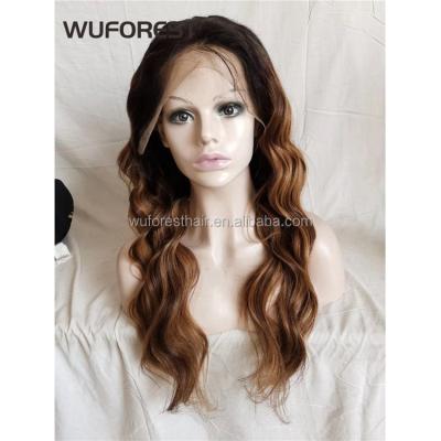 China WUFOREST Body Wave 1B Black And Brown Color Lace Front Wavy Ombre Human Hair Wigs For Women Full Lace Frontal Wig Body Wave Free Part for sale