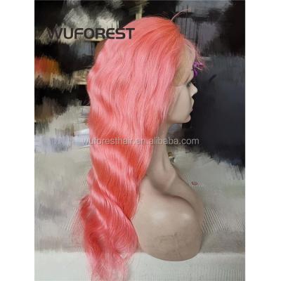 China WUFOREST Body Wave Long Body Wave Hair Lace Front Wig Wavy Frontal Full Pink Colors Red Orange Colors Sheer Pink Various Lace Wigs for sale