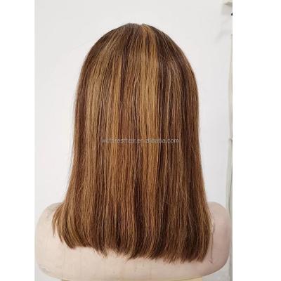 China WUFOREST Ombre Brown Short Highlight Straight Full Lace Wig Bob Lace Front Human Hair Wigs For Women for sale