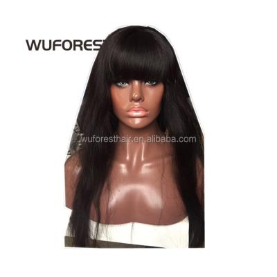 China WUFOREST Long Bob Black Color Lace Front Human Hair Straight Wig With Bangs Full Lace Front Wigs For Black Women for sale