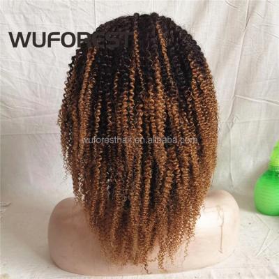 China WUFOREST Jerry Curl Short Afro Kinky Curly Lace Wigs Jerry Curl Human Hair Lace Front Wig For Women Ombre Full With Baby Hair Natural for sale