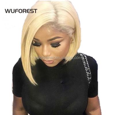 China WUFOREST 13x4 Brazilian Straight Blonde Sheer Lace Front Wig 613 Colored Women Short Bob Human Hair Wigs For for sale