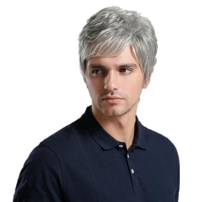 China Can be rolled and blown below 160 degree temperature WUFOREST Ash Gray Gray Wig For Human Hair Wigs Natural Short Men's Hairpiece for sale