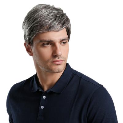 China Can Be Rolled And Blown Below 160 Degrees Temperature WUFOREST Black Mixed Gray Wig For Men Natural Short Hair Wigs for sale