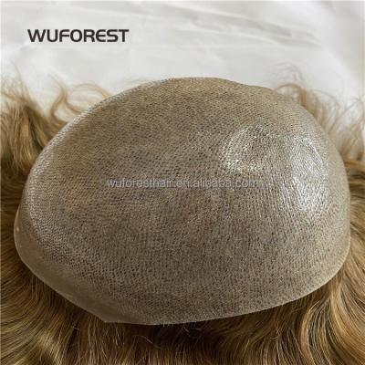 China WUFOREST Natural Straight Hairline Skin All Over Thin PU Hair Pieces Hairpiece Topper For Men Outfit Male Hair Replacement for sale