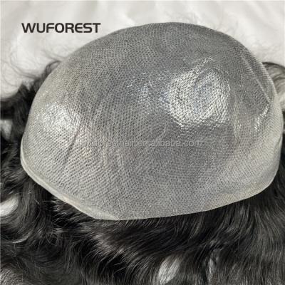 China WUFOREST Straight Hairline Natural Skin All Over Hairpiece PU Hairpiece Thin Hair Pieces Topper For Men Man Male for sale