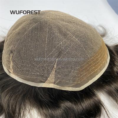 China WUFOREST Hairline Full Lace Hairpiece Top Wig Natural Swiss Breathable Straight Hair Pieces For Men Man Male for sale