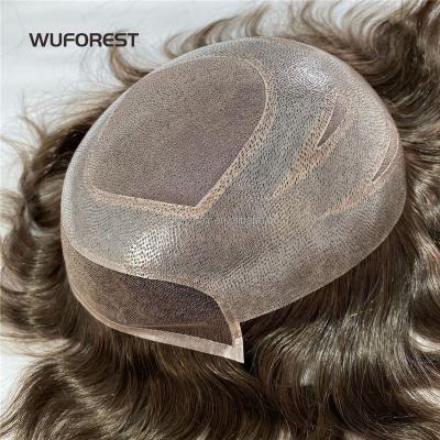 China WUFOREST Straight Natural Hair Pieces Mens Toupee Front Lace Mono Net Base Hair Pieces For Man Hair Replacement Systems for sale