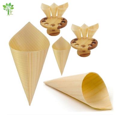 China Biodegradable Wood Products Sustainable Environmental Friendly Tableware Conical Disposable Ice Cream Cup for sale