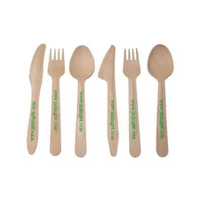 China Viable Wholesale Free Printing 150 Mm Wrap Tableware Paper Packaging Set Disposable Wooden Cutlery Set 4in1 for sale