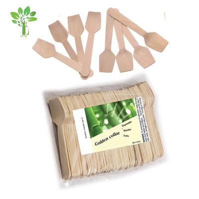 China Creative 95MM Disposable Mini Disposable Wooden Disposable Ice Cream Tableware Square Dishes Can Customize Fork Wrench Knife With Logo for sale