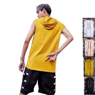 China Cool 100% Cotton 190g Youth Men's T-Shirts Anti Shrink Oversized Sleeveless Hoodies Tops With Fashion Hooded Street Tee Top Tees for sale