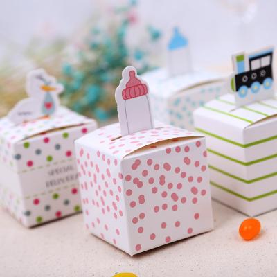 China Blue Box Dots Milk Bottles Gift Boxes Festival Decoration Classi Baby Bottle Favor Cube First Birthday Boy Baby Shower Decorative Candy for sale