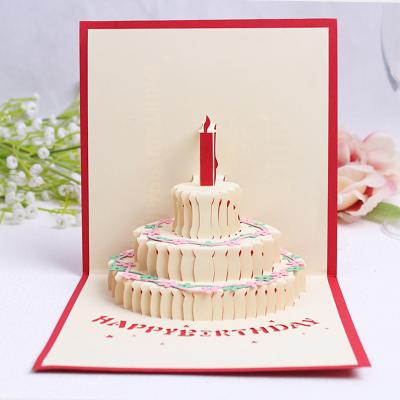 China Custom Europe Birthday 3d Laser Cut Cake Gift Box Pop Invitation Cards for sale