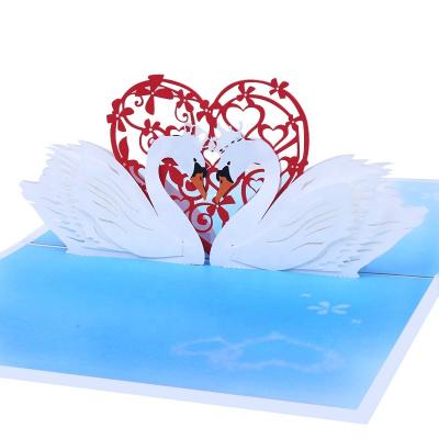 China Europe Personalized Swan Couples Laser Cut 3D Wedding Card Invitation Pop Card for sale