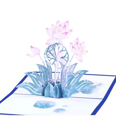 China Europe 3d Butterfly Pop Up Cards Flowers Lotus Funny Anniversary Greeting Cards for sale