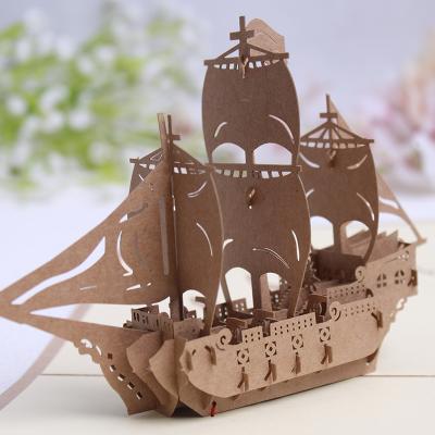 China Hot Europe Birthday Party Decorations Lovely Sailboat Laser Cut Sound 3D Gift Greeting Cards Thank You Ship Card With Envelope for sale