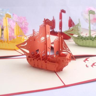 China 3D Europe Pop Up Sailboat Greeting Card Laser Cut Postcard Handmade Creative Gifts for sale