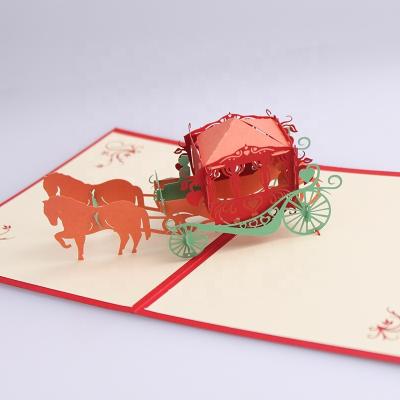 China 3D Europe Carriage Pop Up Wedding Invitations Handmade Wedding Card for sale